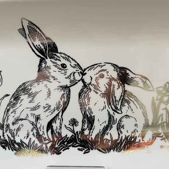 3pc Rachel Ashwell Metallic BUNNIES Disposable Serving Platters White New - Picture 3 of 15